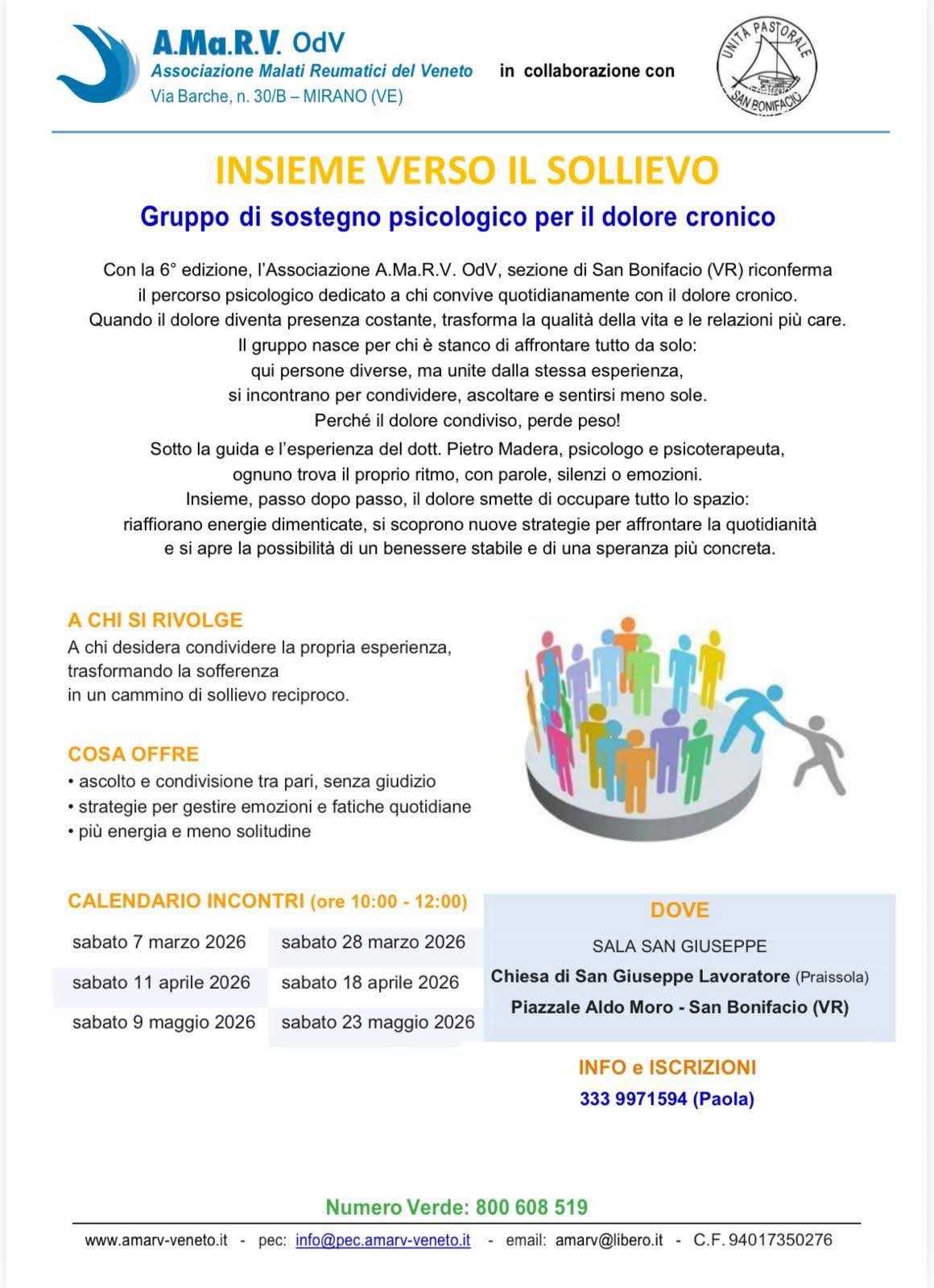 💛 INSIEME VERSO IL SOLLIEVO  – In Veneto gruppo di sostegno per il dolore cronico